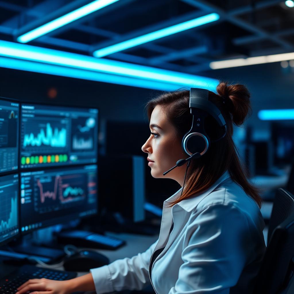 Contactcenter medewerker met AI-dashboards